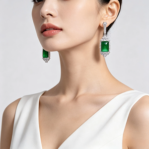 FYED3523 Natural Green Chalcedony, Chinese Style <b>Retro</b> Long Earrings - Product Image 2