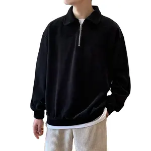 पुरुषों के लिए स्प्रिंग और ऑटम लूज़ कॉलर टॉप कैज़ुअल पोलो नेक स्वेटर के लिए हाफ ज़िप लंबी आस्तीन वाली टी-शर्ट