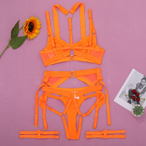 Multi‑Strap Harness <b>Lingerie</b> 3Pcs <b>Set</b> Cutout Underwire Bra <b>Suspender</b> Garter Belt Thigh Straps Women Sexy Underwear Wholesale - Product Image 5