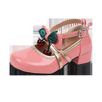 Chaussures Mary Jane à talons ornées de cerises - Chaussures habillées à talon carré en cuir verni multicolores pour enfants