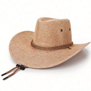 Chapeaux de cowboy en lin pour hommes à large bord rigide, style western, pour le printemps et l'été, protection solaire, vente en gros - Product Image 4