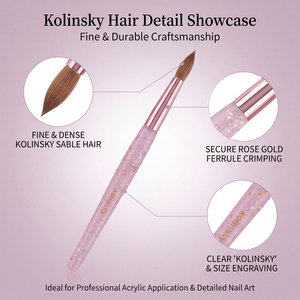 Ensemble de pinceaux professionnels pour nail art en Kolinsky, 9 tailles, manche rose pailleté, pour manucure acrylique, usage en salon - Product Image 3