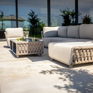 Ensemble de meubles de patio extérieur moderne, confortable, <span class=keywords><strong>en</strong></span> <span class=keywords><strong>rotin</strong></span>, avec coussin <span class=keywords><strong>en</strong></span> tissu épais pour hôtels, terrasses au bord de la piscine, canapé - Product Image 2