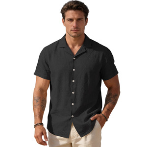Chemise décontractée ample pour <span class=keywords><strong>homme</strong></span>, style américain, tendance estivale, col à revers perlé, manches longues, pour la plage, modèle transfrontalier - Product Image 4