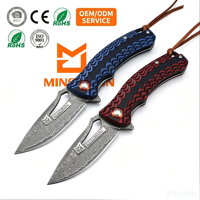 Couteau pliant en acier de Damas, manche bicolore G10, couteau utilitaire de poche pour le camping en plein air, outil de coupe DIY