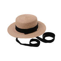Chapeau de soleil plat en paille de raphia pour femme, chapeau de plage à large bord, style Paris pour les vacances d'été
