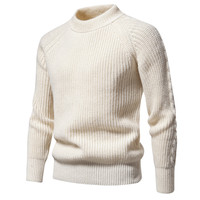 Pull en coton d'hiver pour homme, col rond, tricoté, motif uni, logo personnalisé OEM et ODM en gros