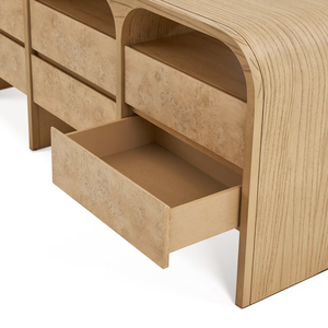 Commode à 6 tiroirs en bois naturel de style mi-siècle, commode en bois massif avec <span class=keywords><strong>patchwork</strong></span> et pieds coniques en bois pour chambre à coucher - Product Image 4