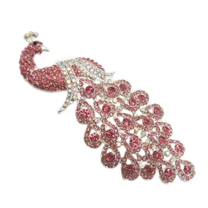 Neuankömmling Rosa Farbe Pfau Broschen Strass Diamante Brosche Schmuck Hochzeit Brosche