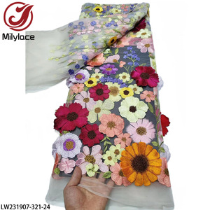 Nuovo elegante tessuto di pizzo a fiori 3D con applicazioni ricamate in <span class=keywords><strong>Tulle</strong></span> da sposa tessuto di pizzo <span class=keywords><strong>per</strong></span> <span class=keywords><strong>abiti</strong></span> - Product Image 5
