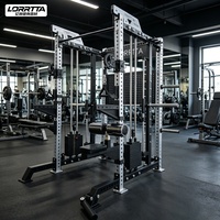 Cage de musculation tout-en-un en acier avec système Smith, croisement de câbles et station à squats, pile de poids de 140 kg pour usage commercial