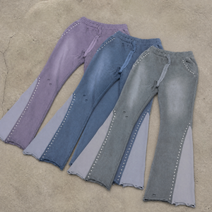 Nouveau design – Pantalon de survêtement baggy unisexe avec strass, logo personnalisé, coupe large, en coton épais, jambe droite, effet empilé pour homme - Product Image 1