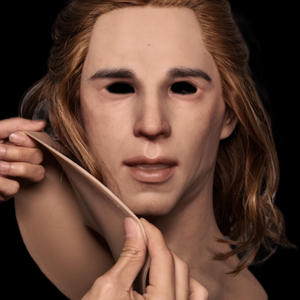 Masque de tête en silicone pour homme, pour film, costume, cosplay, doux, élastique, réutilisable, avec cheveux longs faits à la main, pour un jeune homme élégant - Product Image 1