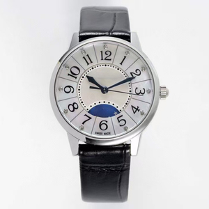 High-end Classic Automatic Night Day Sapphire Crystal Diamond Silver <b>Case</b> White Dial Black Leather Strap Ladies Luxury <b>Watch</b> - Product Image 1