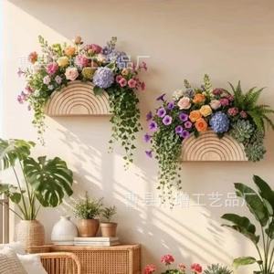 Wooden Flower Display Wall Decoration Semi Circular Plant <b>Containers</b> Hanging Rustic Style For Indoor Outdoor Use - Product Image 3