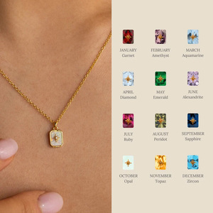 Kalung Liontin Tulang Selangka Bintang Kristal Polaris Jade 12 Tanggal Lahir, Rantai Baja Anti Karat Tidak Luntur, Lapis Emas 18K, Hadiah - Product Image 1