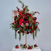 A-1995 Vente en gros de boules de fleurs artificielles en soie rouge, fausses fleurs, centre de table, boule florale pour la décoration de mariage et de fête