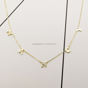 Collar personalizado con nombre de oro auténtico de 9K, <span class=keywords><strong>cadena</strong></span> con colgante de letra <span class=keywords><strong>inicial</strong></span> de oro macizo para regalos - Product Image 2