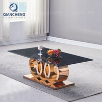 Table basse en verre et marbre, design contemporain moderne, SS Furniture