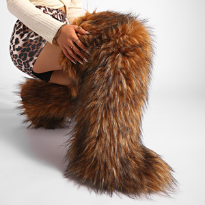 מגפי פרווה דביבון של שיקול לנשים, מגפיים גבוהים עד הירך, רב צבעוניים, 72 ס\\\"מ, אפור, חום קפה, פרוותיים, רכים, חמים, מבצע חורף, שלג - Product Image 2