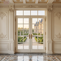 Puerta de Madera de Roble Macizo Estilo París DEMEA para Balcón, Acabado en Color Personalizado, Panel de Vidrio Transparente, Puerta Francesa Doble Abatible