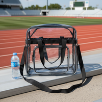 Bolso Bandolera Transparente Personalizado con Correa de Hombro Ajustable Negra, Bolso de PVC con Cierre, Aprobado para Estadios
