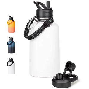 Bouteille d'eau isotherme en acier inoxydable de 64 oz pour le camping, anti-fuite, sans BPA (garde le froid 48h), avec poignée en paracorde et couvercle à paille, noire - Product Image 4