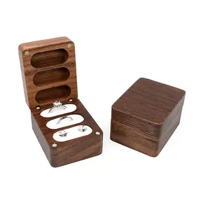 G2386 Custom Engrave Logo Wholesale Wooden 3 Ring Box Packaging 3 Slots Black Walnut Wood Wedding Ring Jewelry Boxes
