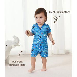 Mono de bebé unisex al por mayor, de manga corta, de viscosa de bambú, transpirable, de una pieza, con cuello redondo, para verano - Product Image 4