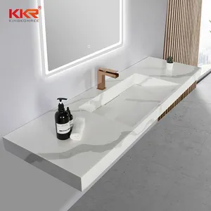 Évier de salle de bain intégré à surface solide, design tendance, aspect quartz, lavabo en marbre
