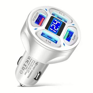 ที่ชาร์จในรถยนต์แบบเร็ว 4 พอร์ต QC3.0 66W พร้อมไฟ LED แสดงผล ชาร์จเร็วสำหรับโทรศัพท์มือถือ ที่ชาร์จ USB ในรถยนต์ - Product Image 1