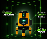 Niveau laser pour accrocher des tableaux, laser vert 5 lignes, nivellement automatique à 360 degrés, ultra-lumineux, avec 360° °   Base rotative