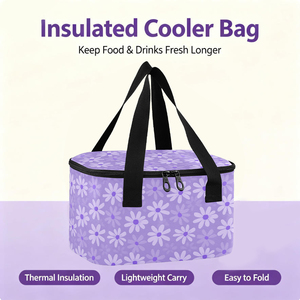 Purple Daisy Flower Custom Logo Picnic Bag Aluminum foil Cooler Bag Reusable Lunch Tote Insulated Lunch Box with 2 Handles - Product Image 2