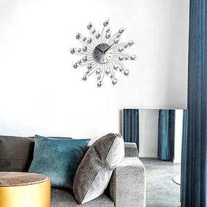 Horloge murale 3D en cristal, décoration de fête, métal scintillant, diamants incrustés, argent, cuisine, salon, chambre à coucher - Product Image 6