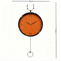 Jam Dinding Pendulum Tanduk Rusa Modern Mewah Tanpa Suara untuk Dekorasi Rumah, Pintu Masuk, Ruang Makan