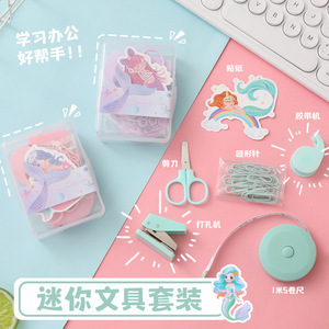 Mini Stapler Set Macaron Color Plastic Office Stationery With Measuring Tape And Stickers For Desk Use - Product Image 4