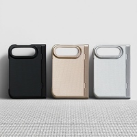 Coque de protection antichoc tout-en-un pour iPhone avec support double à clapet, en polycarbonate, design épuré, et film de protection arrière intégré