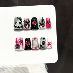 Uñas postizas personalizadas al por mayor con diseño de pato, gotico, telaraña, calavera, ojo, 3D, hechas a mano, para Halloween - Product Image 6