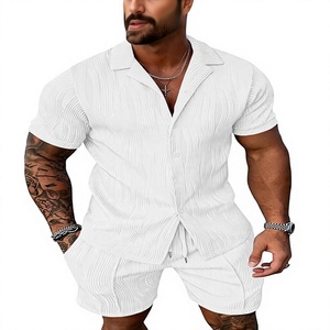 Conjunto de Pantalones Cortos de 2 Piezas Unisex, Cuello en V, Manga Corta, Corte Holgado, Transpirable, Elástico, Ropa Casual, 95% Algodón Tejido, Disponible en Primavera - Product Image 1