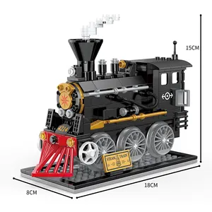 Children's simulation steam Retro Train Building Blocks puzzle mechanical locomotive slot toy track
