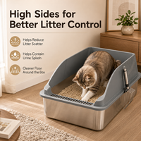 Bac à litière pour chat en acier inoxydable moderne et durable, semi-fermé à parois hautes, bac à sable métallique pour animaux de compagnie, fournitures de nettoyage pour chats multiples