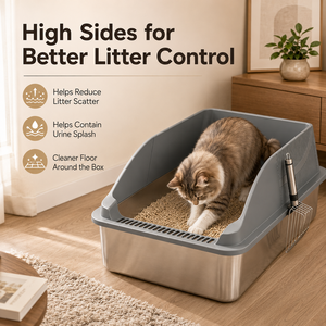 Caja de arena <span class=keywords><strong>para</strong></span> gatos de acero inoxidable moderna y duradera, con lados altos, semicerrada, de metal, <span class=keywords><strong>para</strong></span> limpieza de mascotas, ideal <span class=keywords><strong>para</strong></span> varios gatos. - Product Image 3