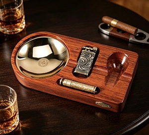 Cenicero elegante de lujo, vintage, con logotipo personalizado, rectangular, de acero inoxidable, con arco, de cerámica y vidrio, para fumar cigarros al aire libre. - Product Image 1