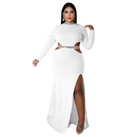 Robes de soirée longues pour femmes, manches longues, col montant, fente haute, découpes, collection automne