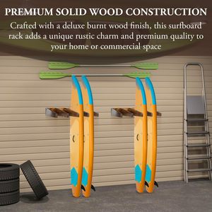 Estante de tabla de surf de madera quemada sólida Premium de lujo 4 ranuras de madera rústica montado en la pared <span class=keywords><strong>Vertical</strong></span> Surf <span class=keywords><strong>SUP</strong></span> Wake Board Holder - Product Image 2