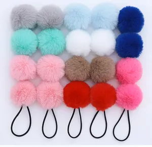 European quality girls scrunchies colorful pom ball tie hair rope Quality assurance lovely tie furry accessories hair rope