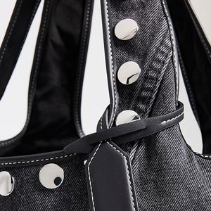 Women's Custom DIY Denim Tote <b>Bags</b> Open Top with Embroidery & <b>Studs</b> Durable Shoulder <b>Bag</b> for Travel/Beach/Spring/Summer/Autumn - Product Image 2