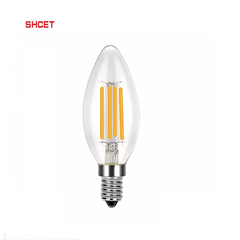 C35 vintage led filament bulbs 2700K-6500K Warm White candle bulb clear with glass cover and E14 base 2W 4W