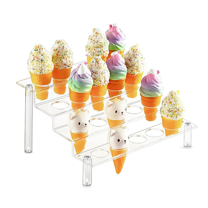 Trang trí 4 tầng rõ ràng Acrylic Ice Cream Cone Rack hiển thị Acrylic Ice Cream chủ cho cửa hàng Đảng