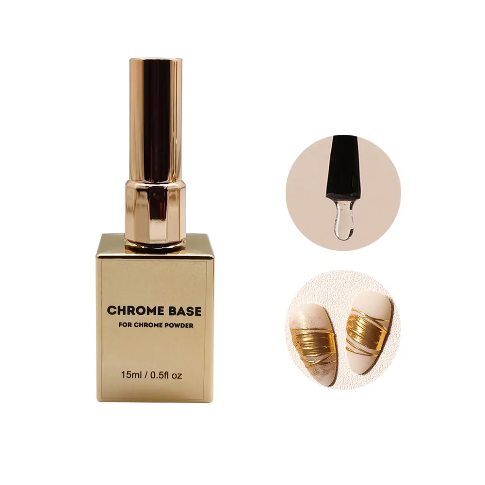 Nhãn hiệu riêng 15ml mạnh mẽ dính gương bột không dính Chrome cơ sở Gel Polish